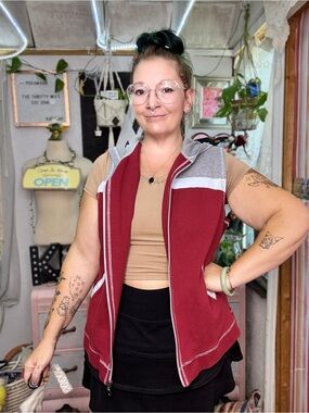 Venezia Maroon and Gray Sleeveless Zip Vest